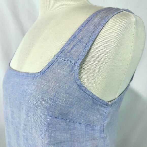 TAHARI 100% Hemp Linen Periwinkle Tank Top Square Neck Boxy Women's XS Natural - Picture 2 of 6